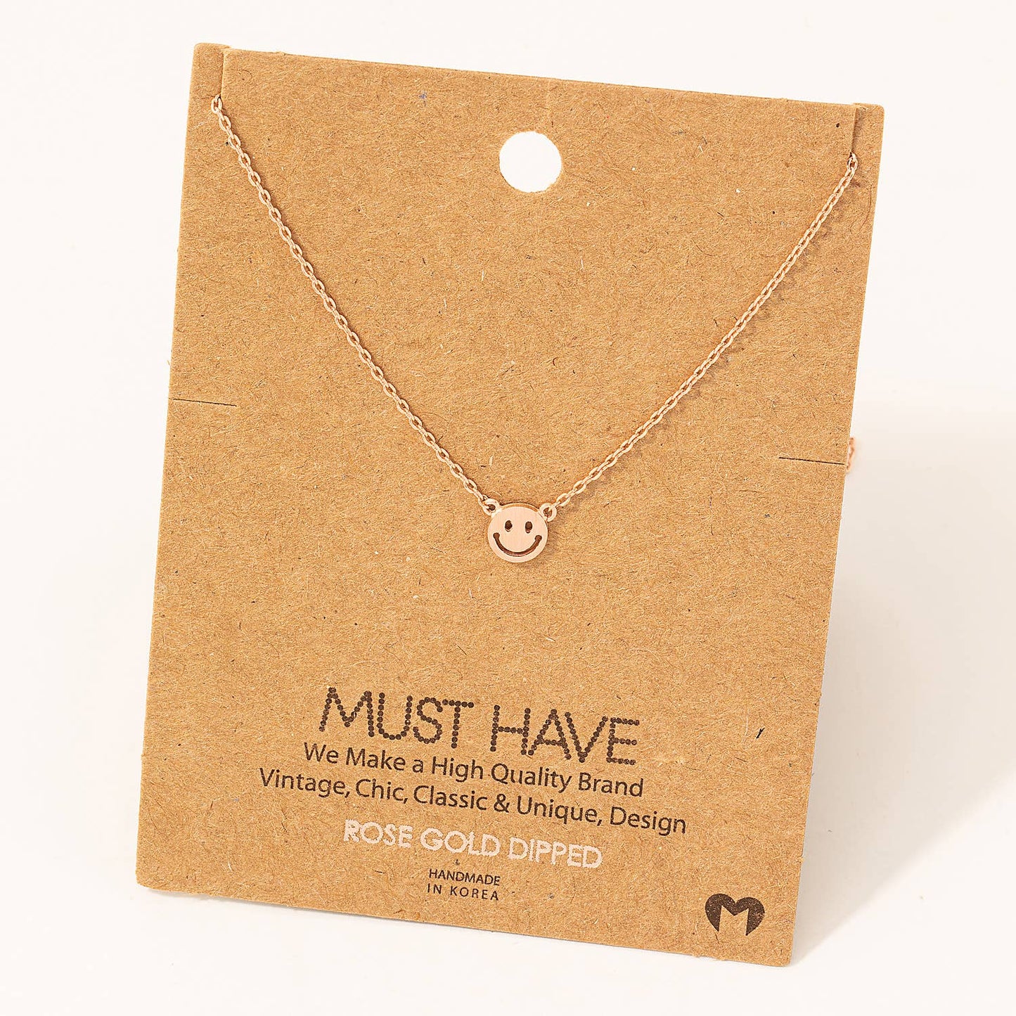 Mini Smiley Face Charm Necklace: Gold