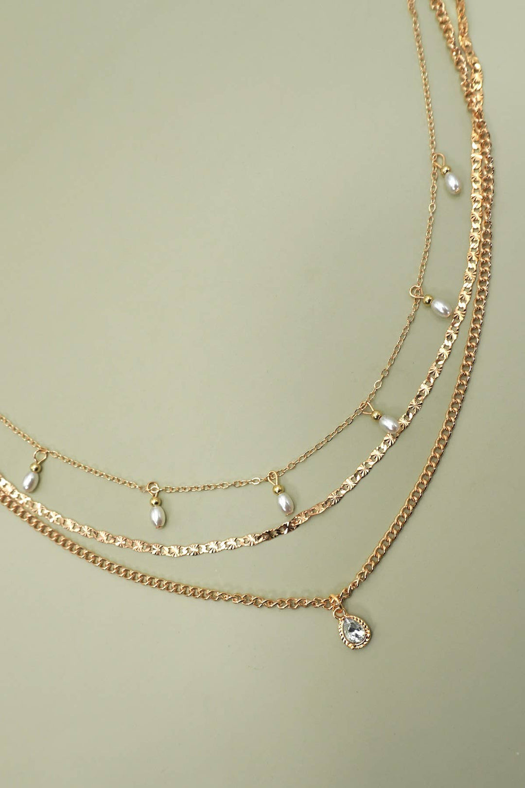Pearl &amp; Stone Teardrop Charm Necklace