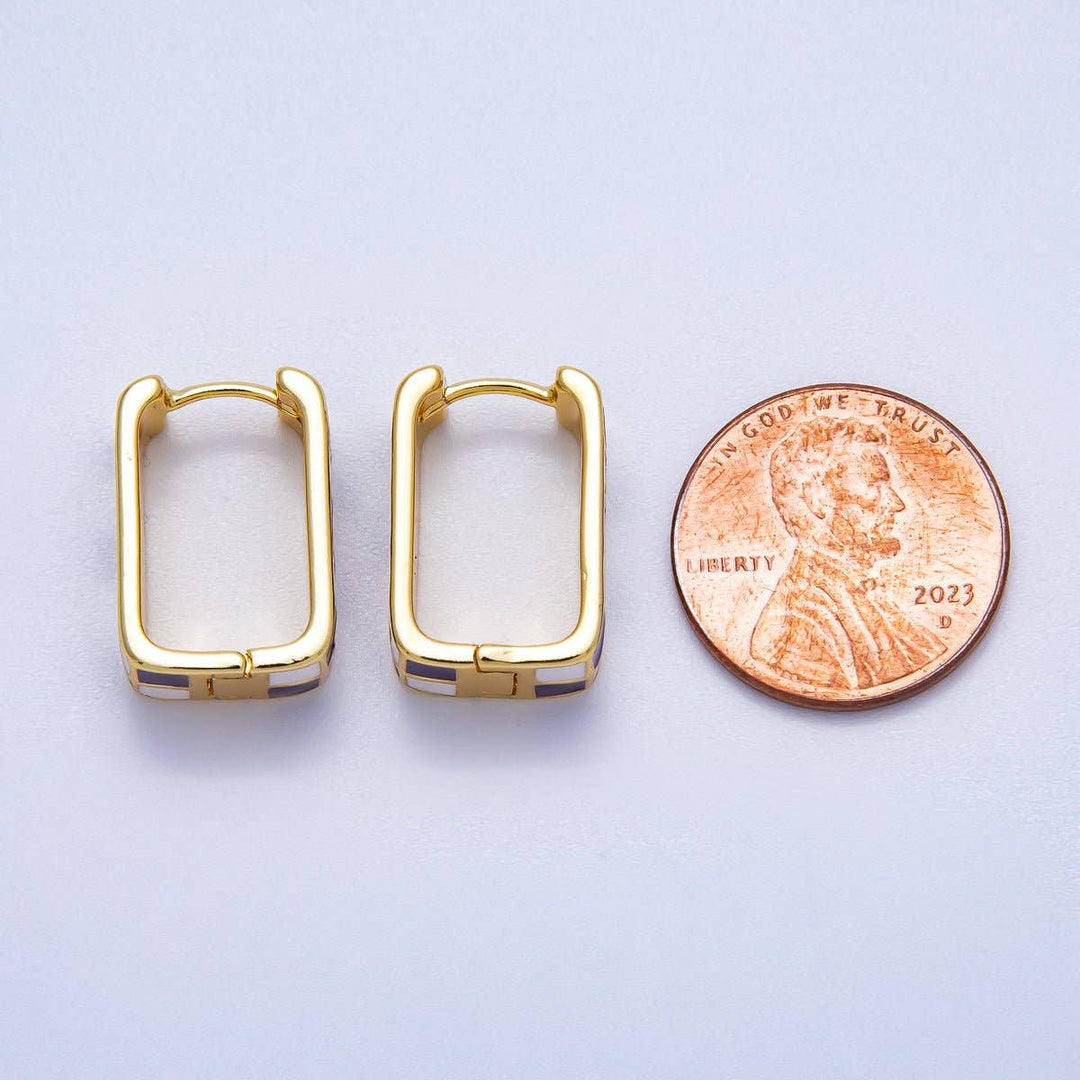 Checkered Enamel Square Huggie Earrings