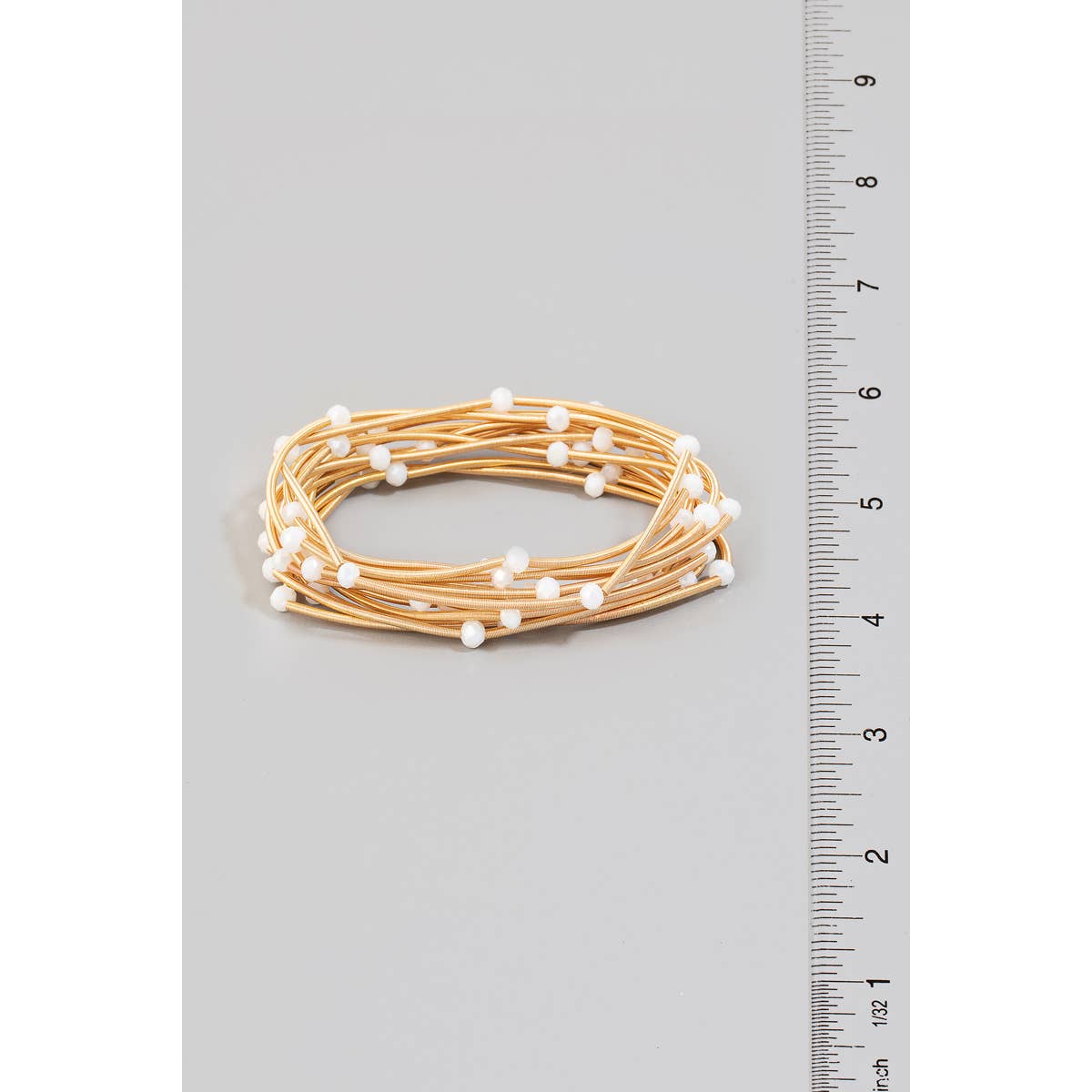 Rhinestone Beads And Coils Bracelet Set: Mint