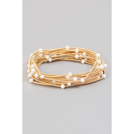 Rhinestone Beads And Coils Bracelet Set: White