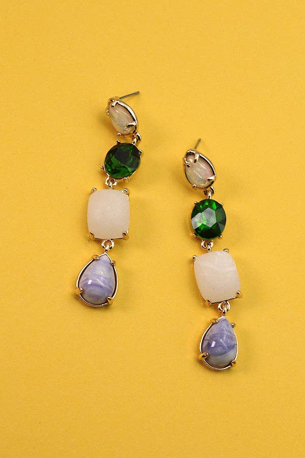 MULTI NATURAL STONE LINEAR EARRINGS