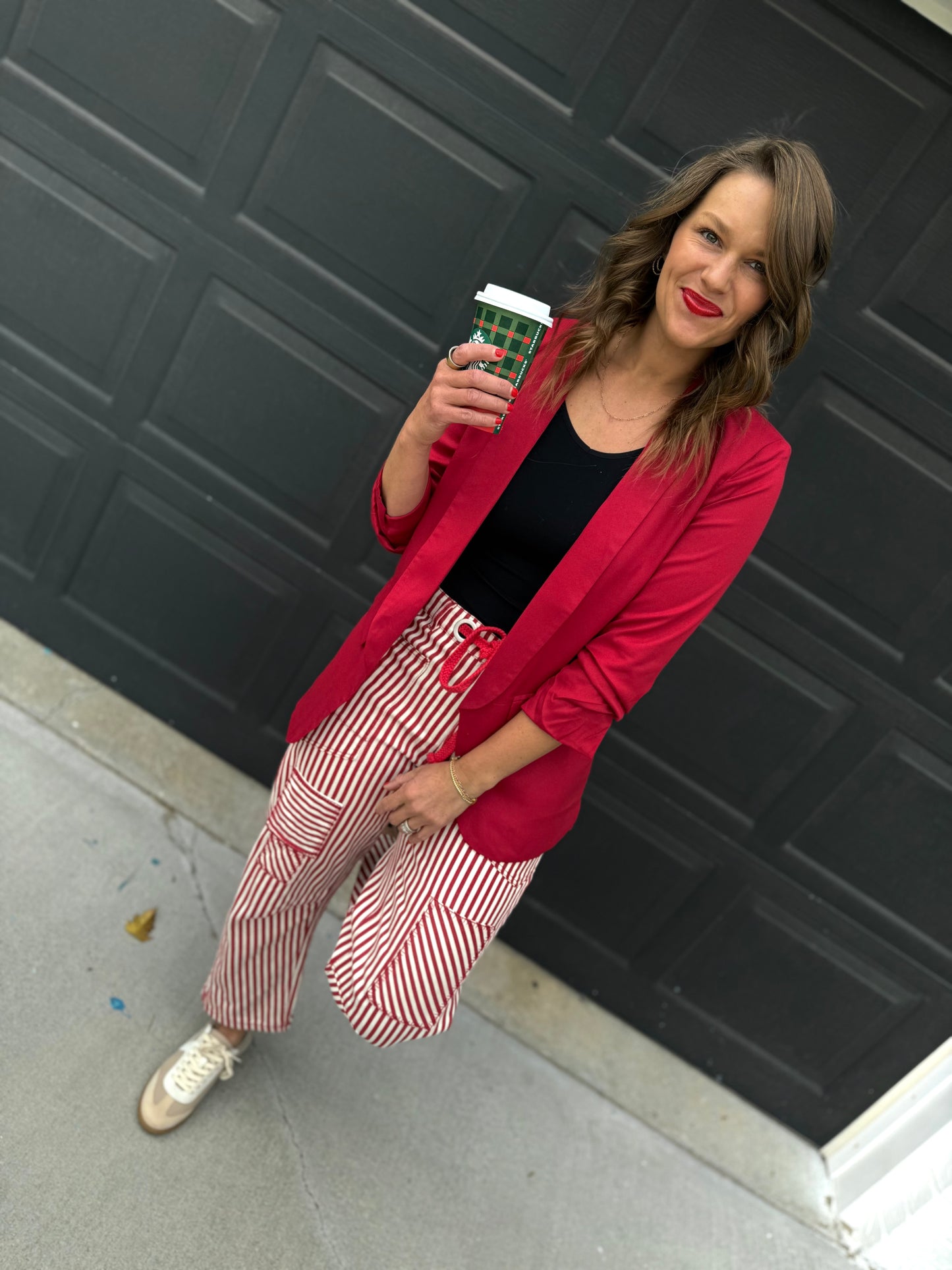 The Maroon Ruched Sleeve Blazer