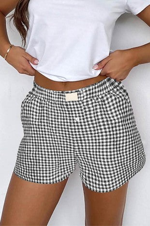 Retro Plaid High-Waisted Shorts