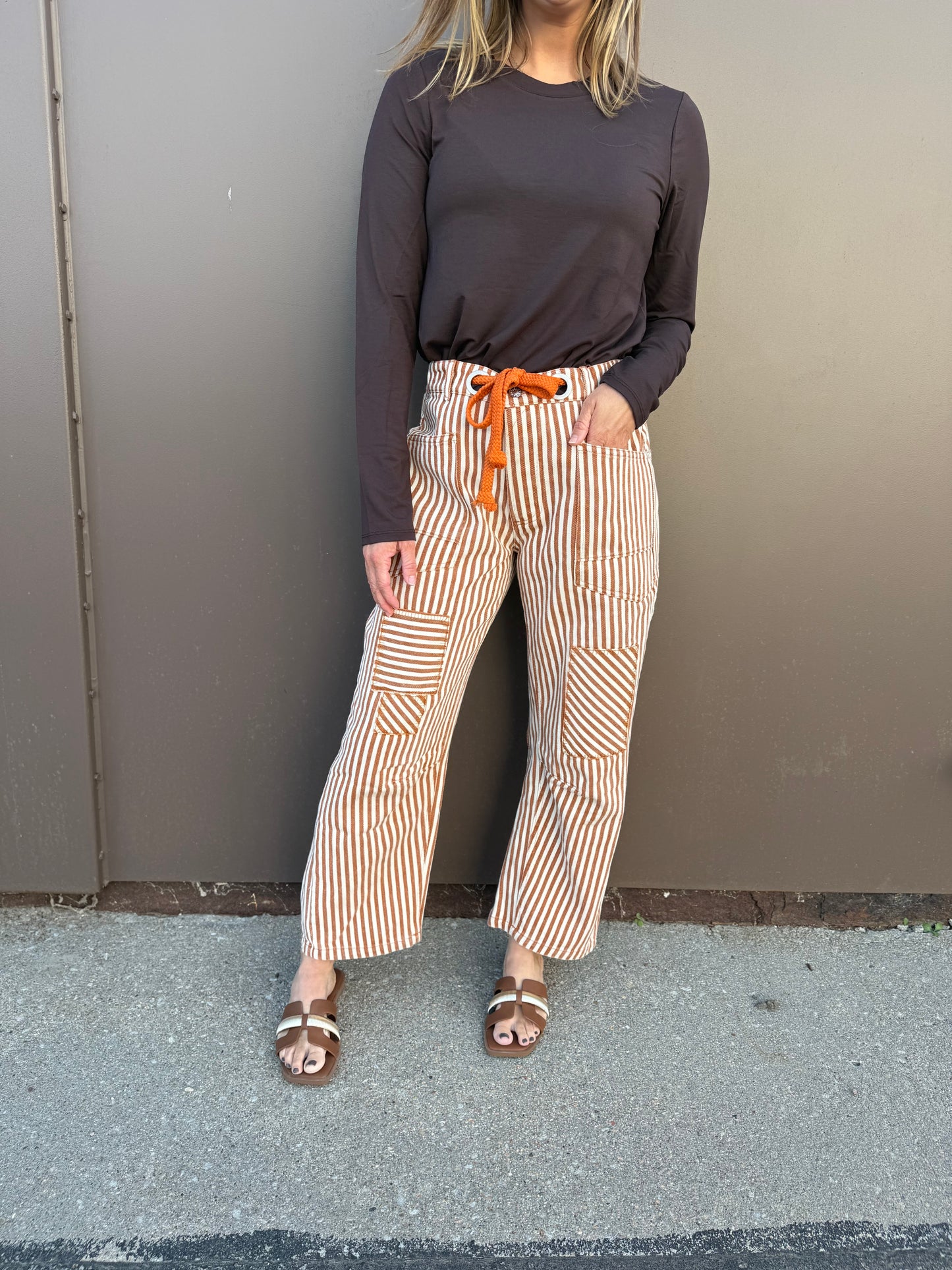 Striped Twill Barrel Pants