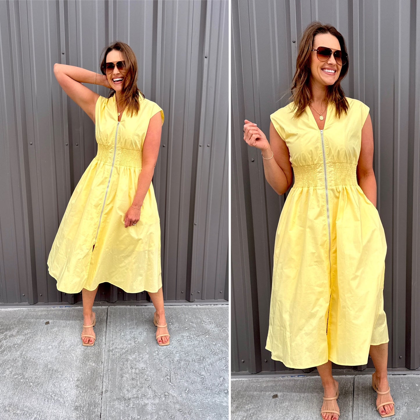 Sunny Radiance Zip Midi Dress
