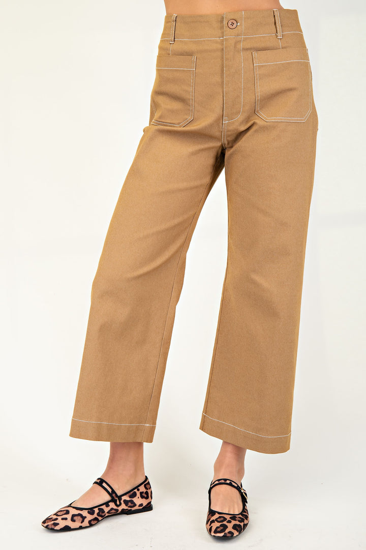 StretchFit Ankle Cropped Pants -Khaki