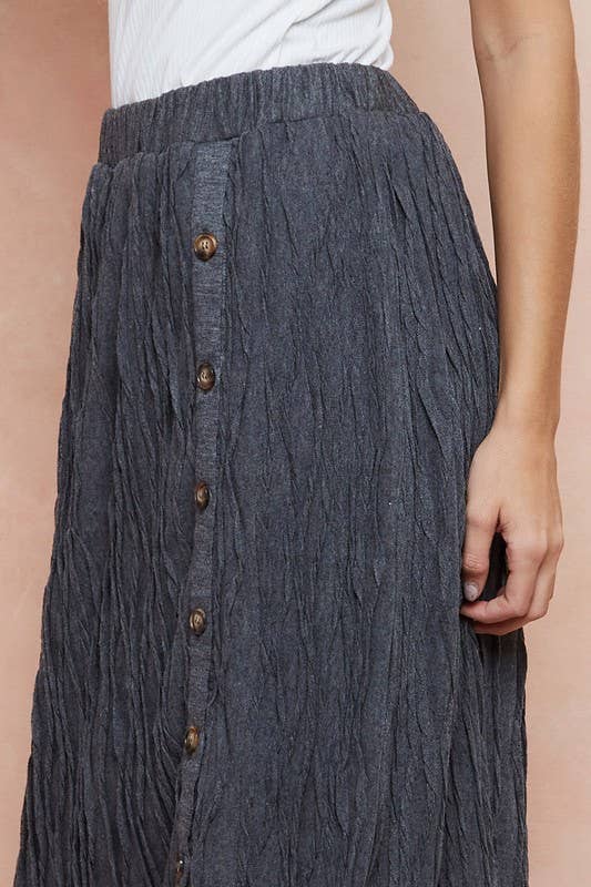 Charcoal Grace Pleated Button Skirt
