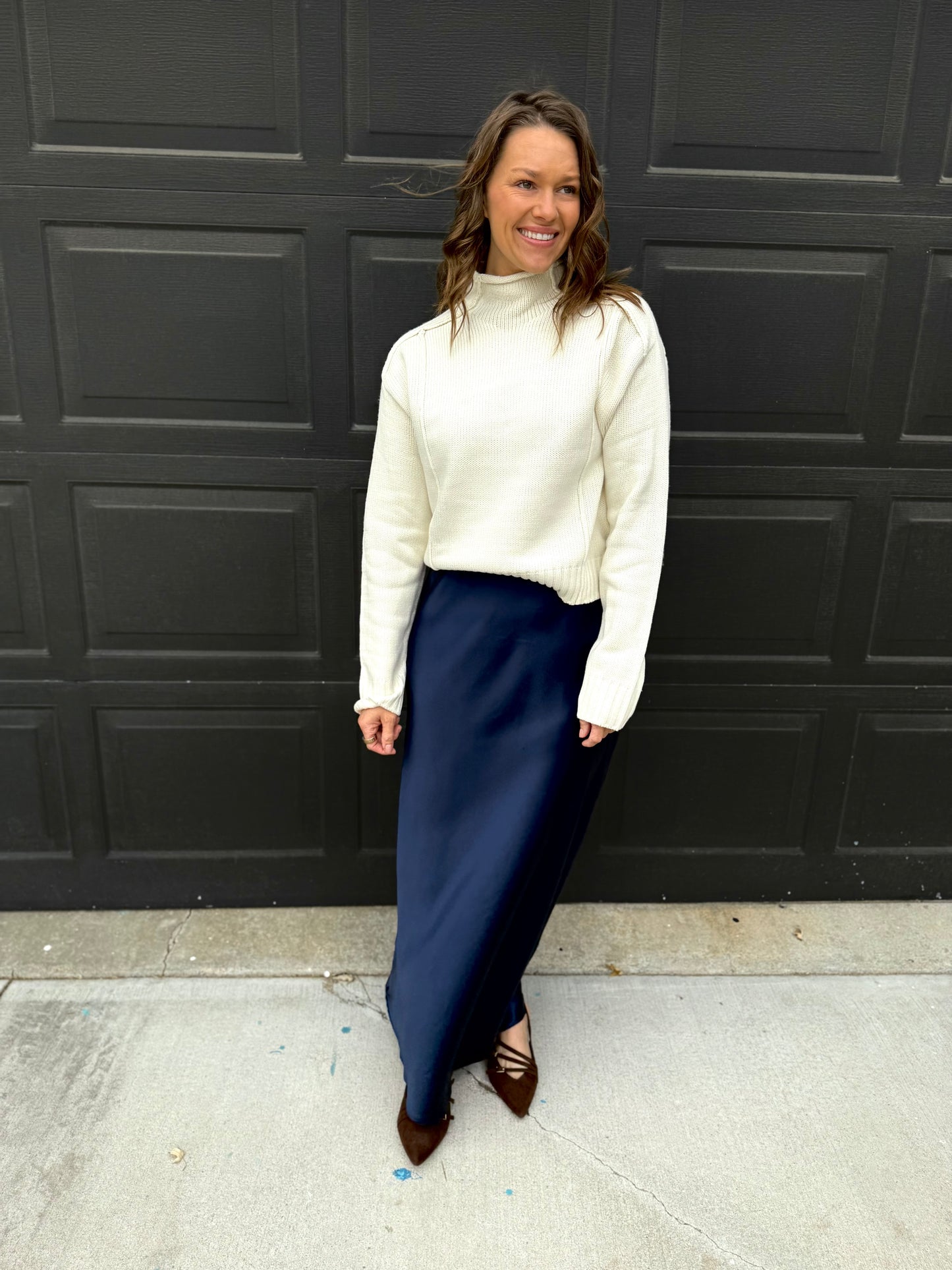 Silky Satin Maxi Skirt: Navy