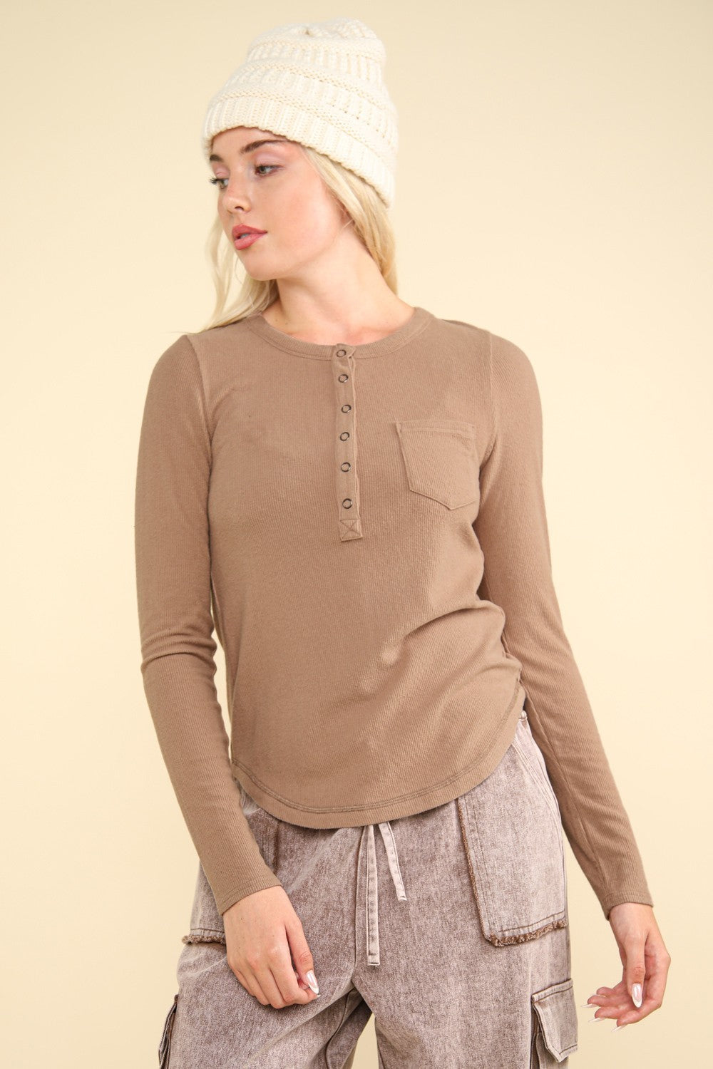 Whatever You Feel Henley - Taupe