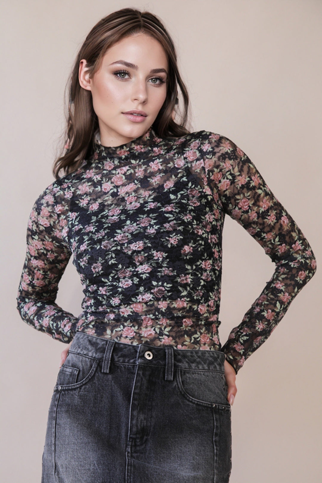 Lace Mesh Long Sleeve