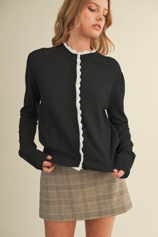 Chocolate Lace Trim Lightweight Cardigan