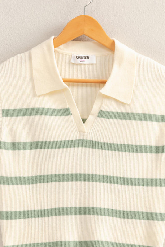 Striped Polo Vest - Sage