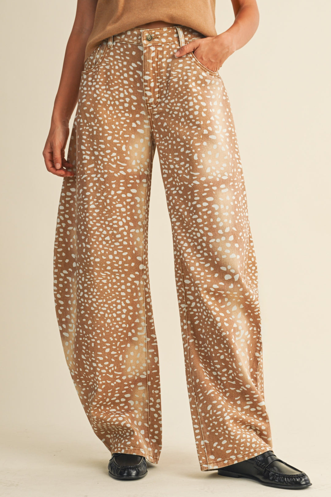 Wildwood Deer Print Barrel Jeans