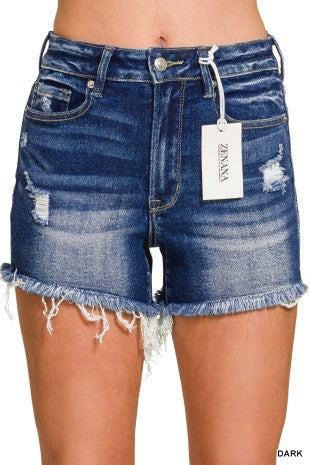 Dark Washed Distressed Denim Shorts