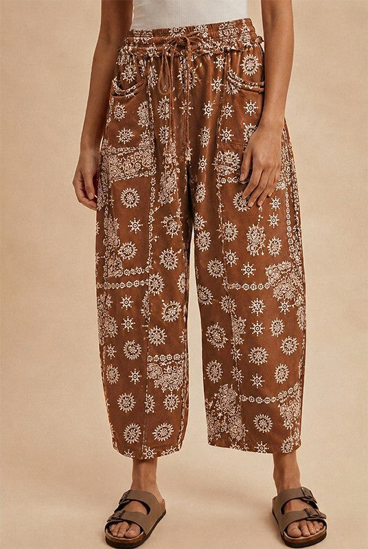Brown Bandana Print Barrel Pant