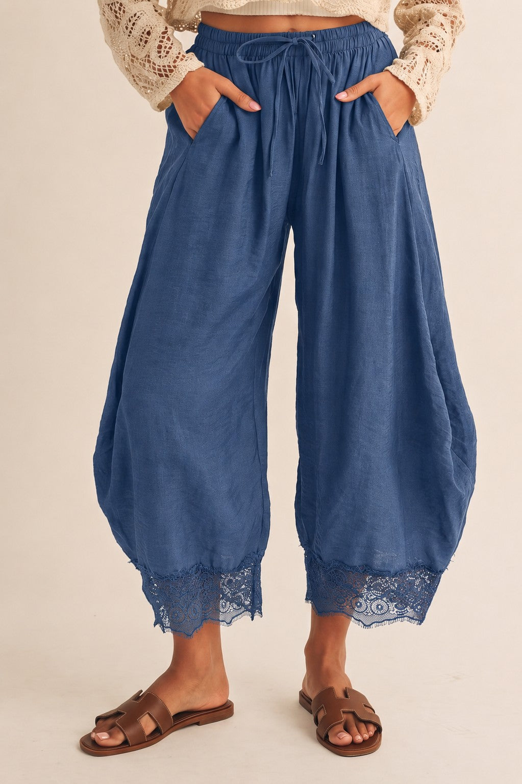 Lucy Lace Hem Balloon Pants - Deep Denim
