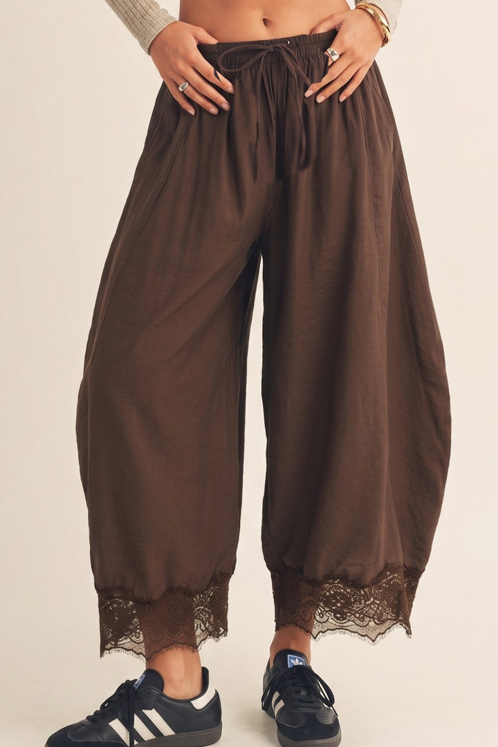 Lucy Lace Hem Balloon Pants - Mocha