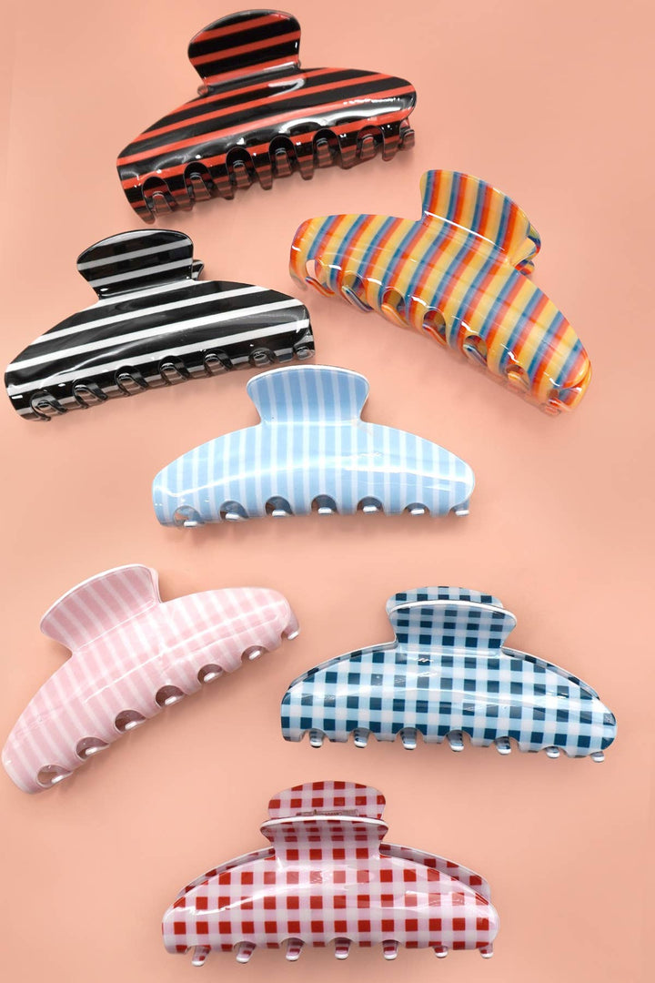 Jumbo Stripe Plaid Hair Claw Clip