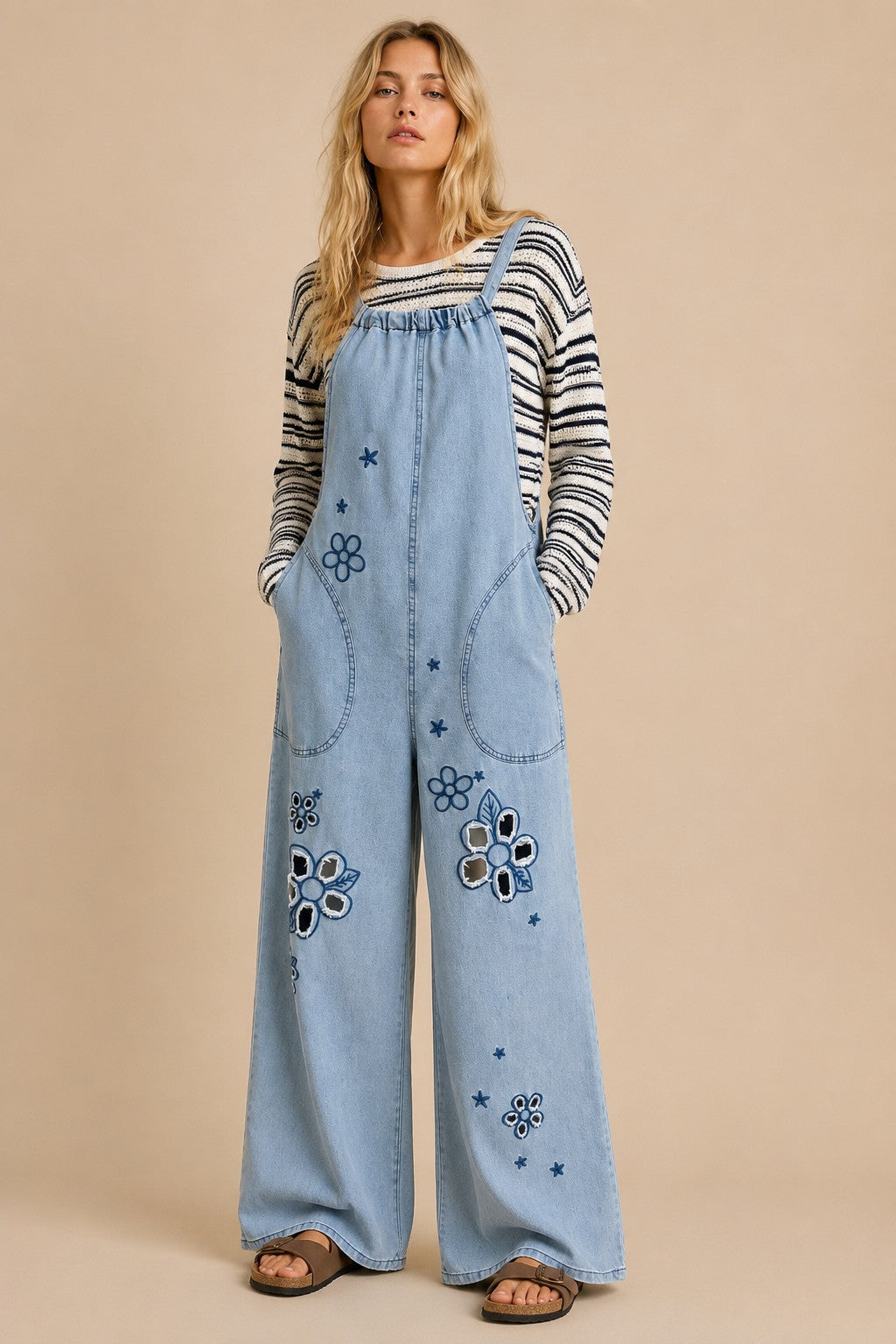 Vintage Meadow Embroidered Denim Jumpsuit