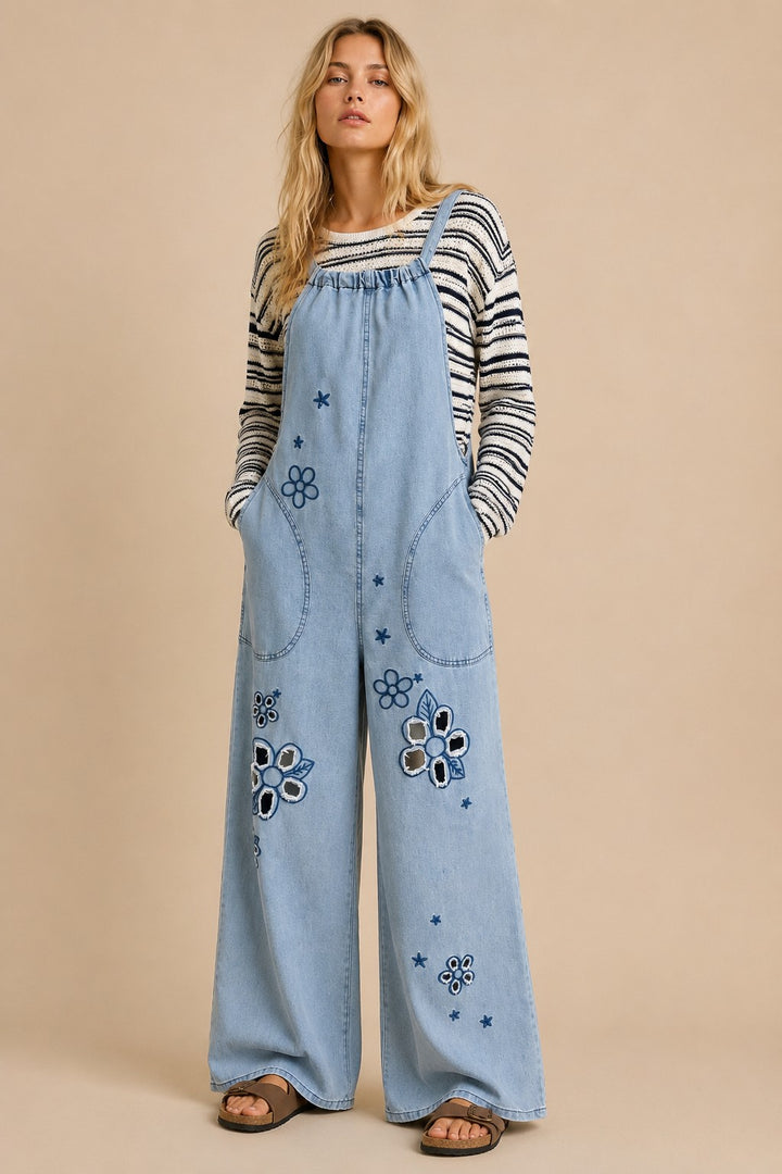 Vintage Meadow Embroidered Denim Jumpsuit