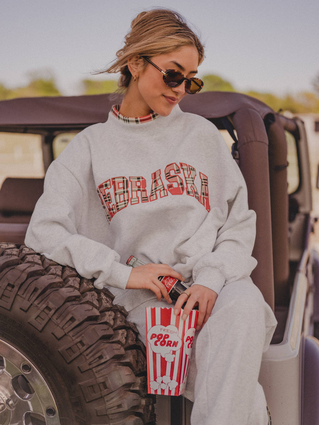 Nebraska Huskers Plaid Gray Mock Neck