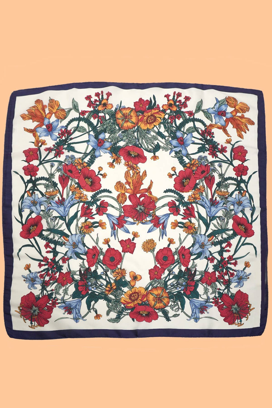 Deep Navy Floral Print Bandana Scarf