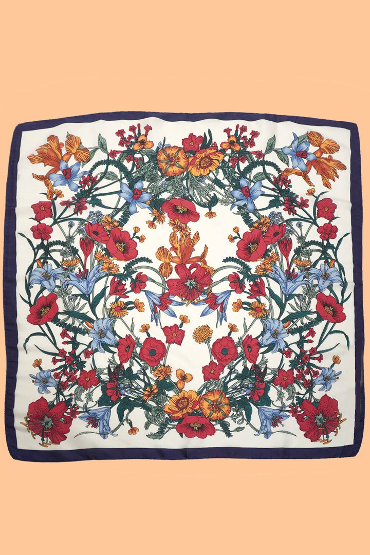 Deep Navy Floral Print Bandana Scarf