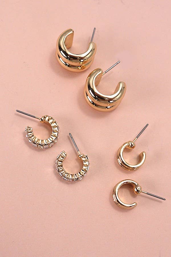 Radiant Duo Baguette Hoop Trio Earrings