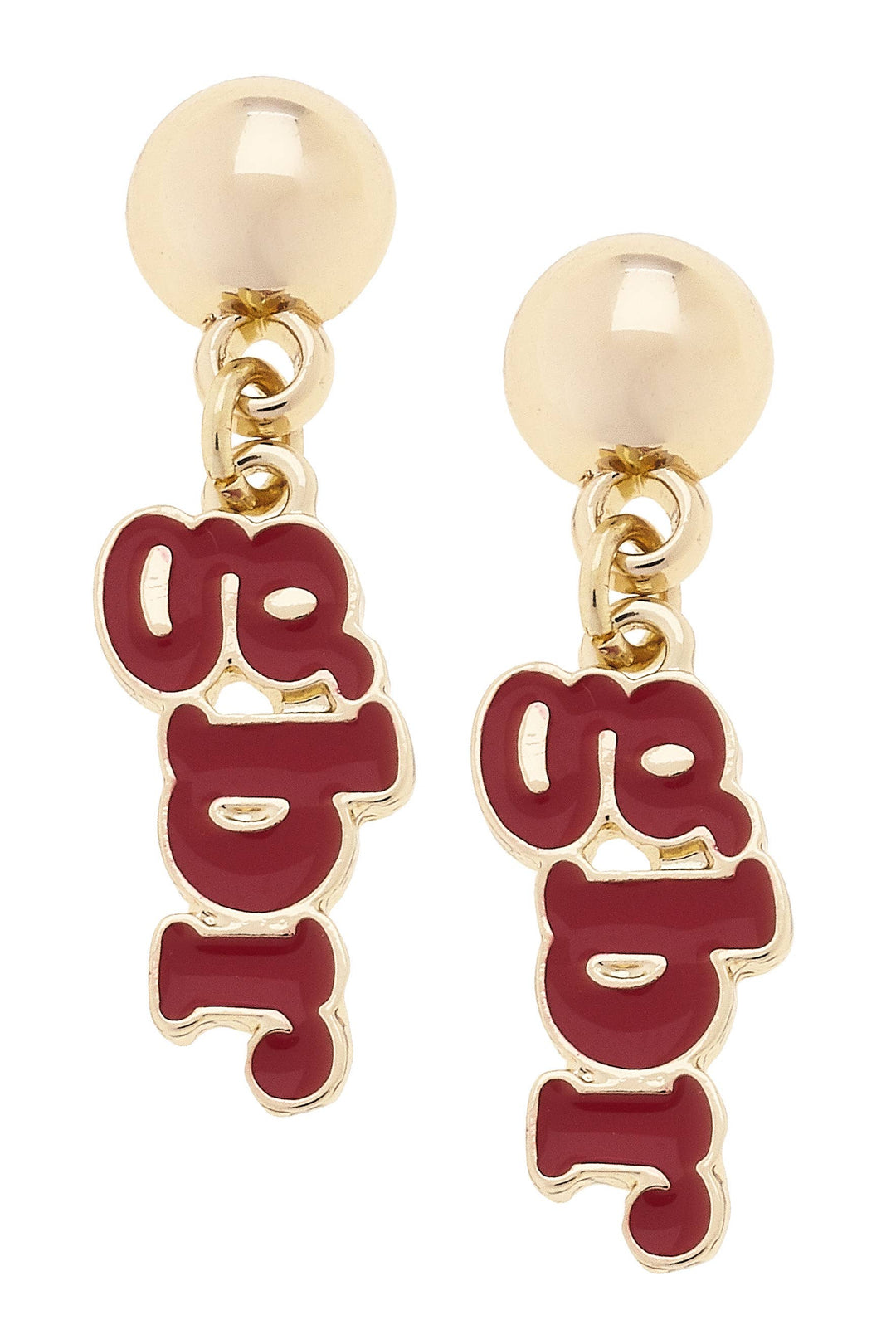 Nebraska Huskers Slogan Earrings in Red/Shiny Gold