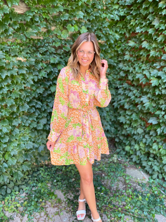 Mustard Brown Floral Dress