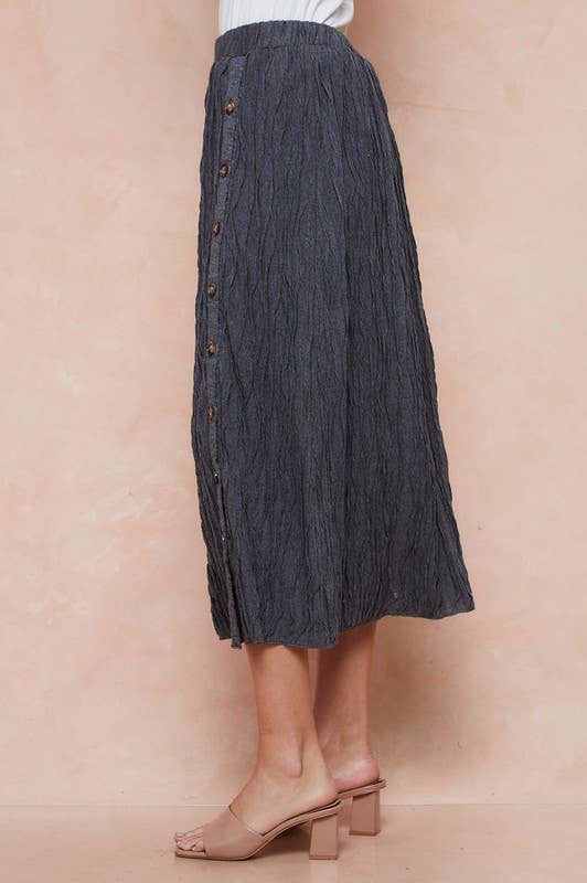Charcoal Grace Pleated Button Skirt