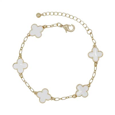 White Epoxy Clover and Gold Chain Bracelet