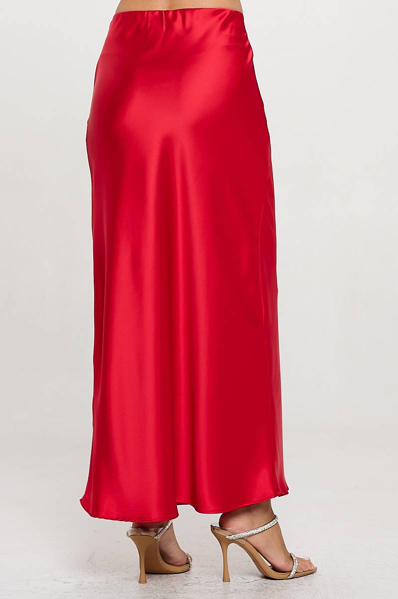 Silky Satin Maxi Skirt: Red