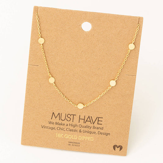Dainty Circle Disc Station Necklace: Gold