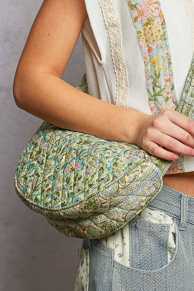 Coastal Pistachio Quilted Crescent Crossbody