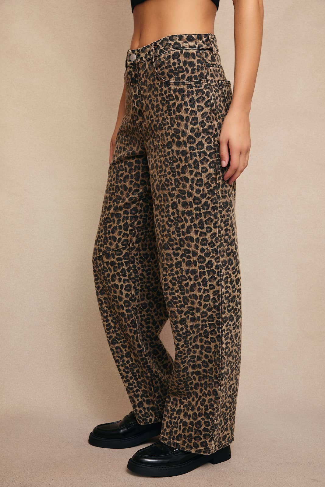 Mid Rise Leopard Print Boyfriend Jeans