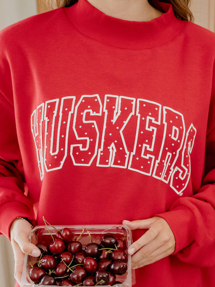 Nebraska Huskers Polka Dot Puff Wknd Mock Neck Sweatshirt
