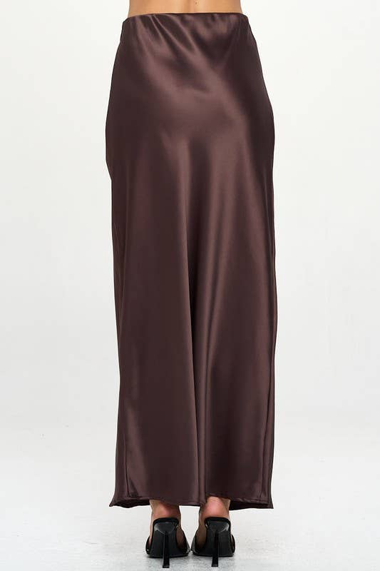 Silky Satin Maxi Skirt: Brown