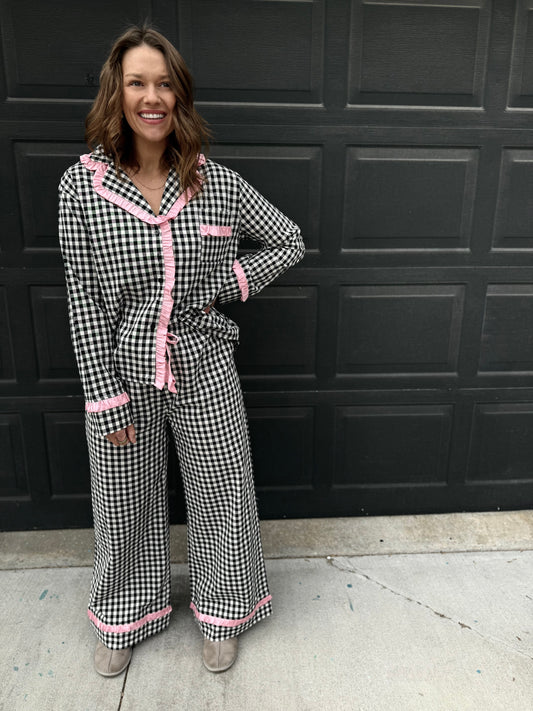 Gingham Ruffle Pajama Set