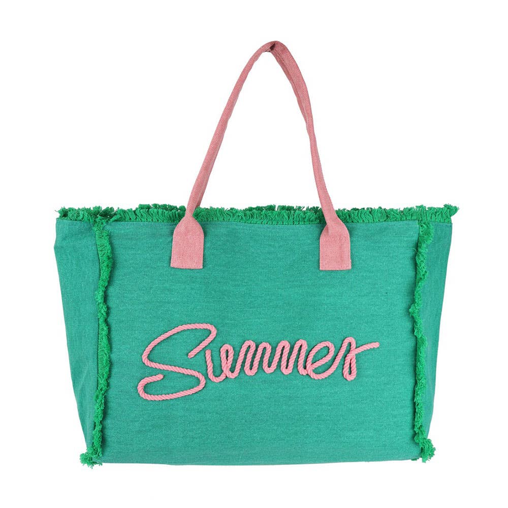 Summer Embroidered Fringe Canvas Tote Beach Bag