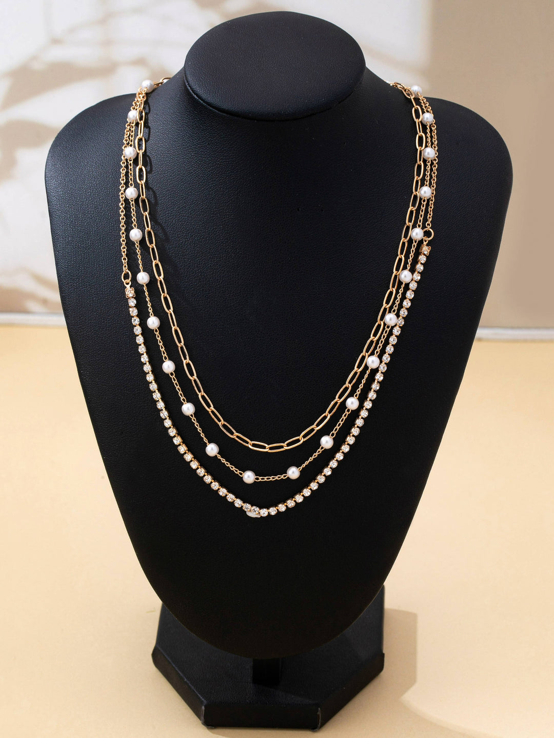 Pearl &amp; Rhinestone Layered Necklace