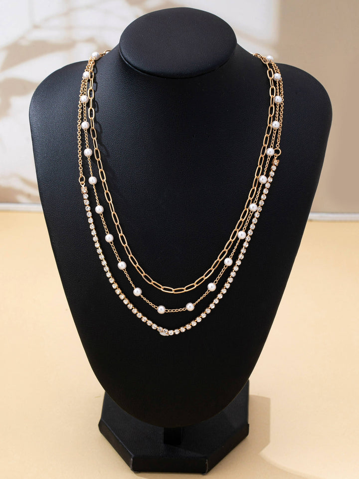 Pearl &amp; Rhinestone Layered Necklace