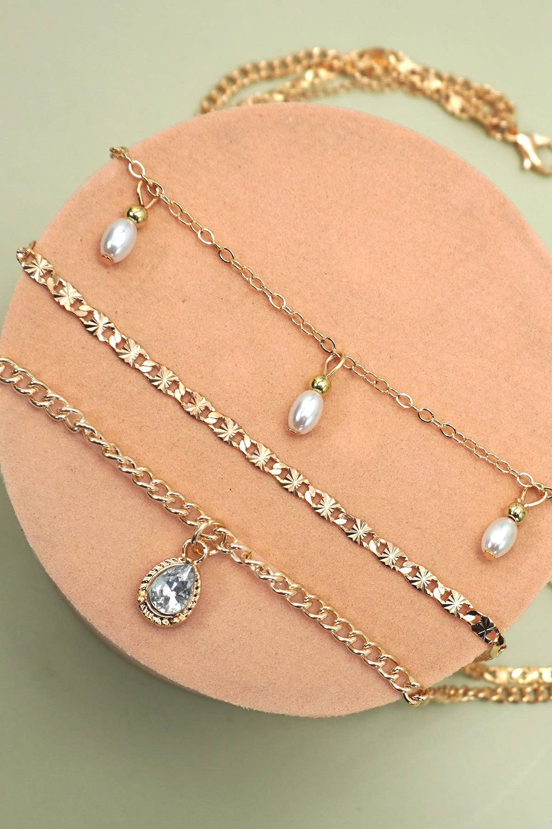 Pearl &amp; Stone Teardrop Charm Necklace