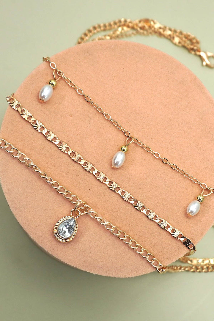 Pearl &amp; Stone Teardrop Charm Necklace