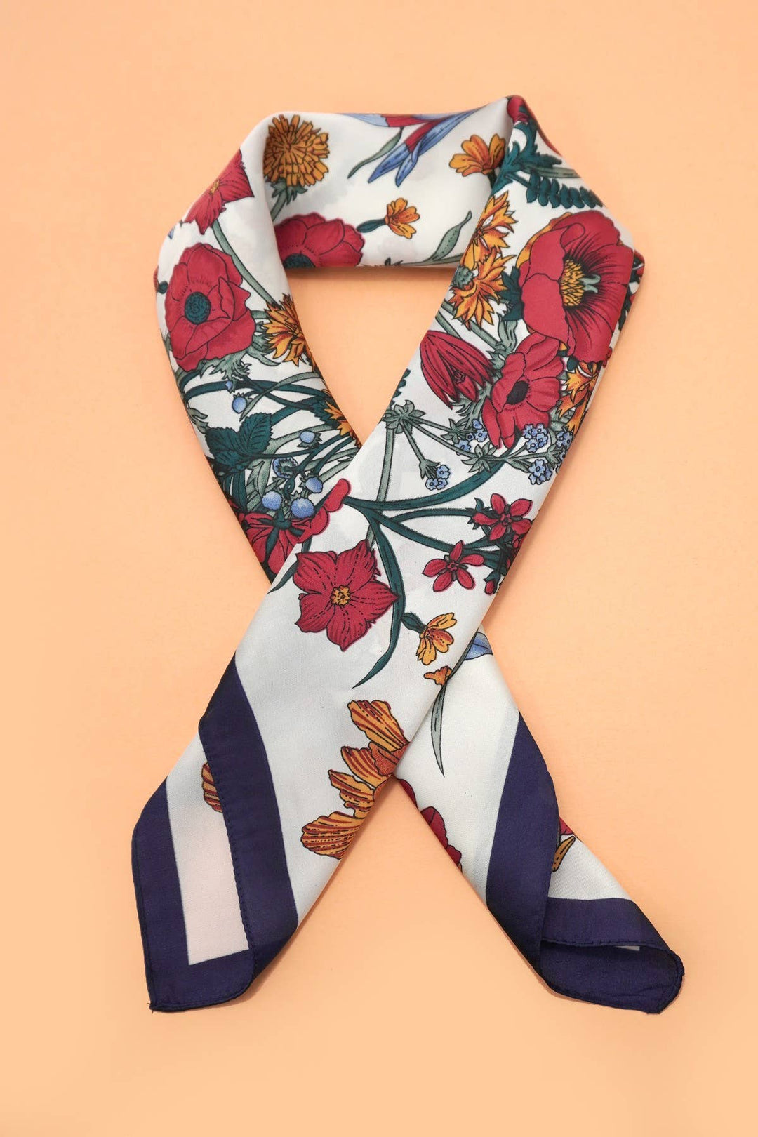 Deep Navy Floral Print Bandana Scarf
