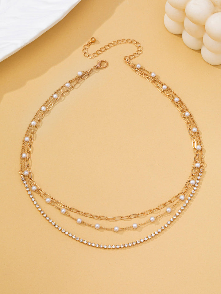 Pearl &amp; Rhinestone Layered Necklace