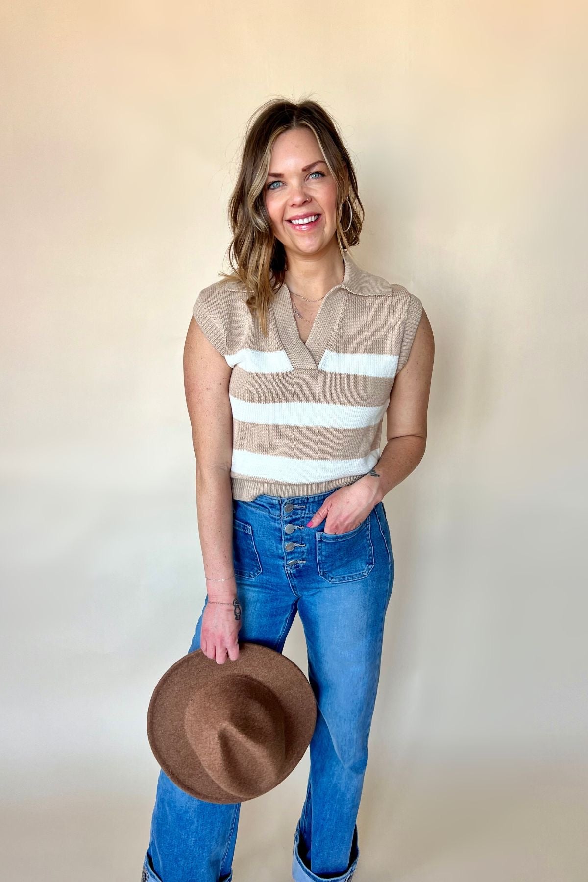 Striped Beige Sleeveless