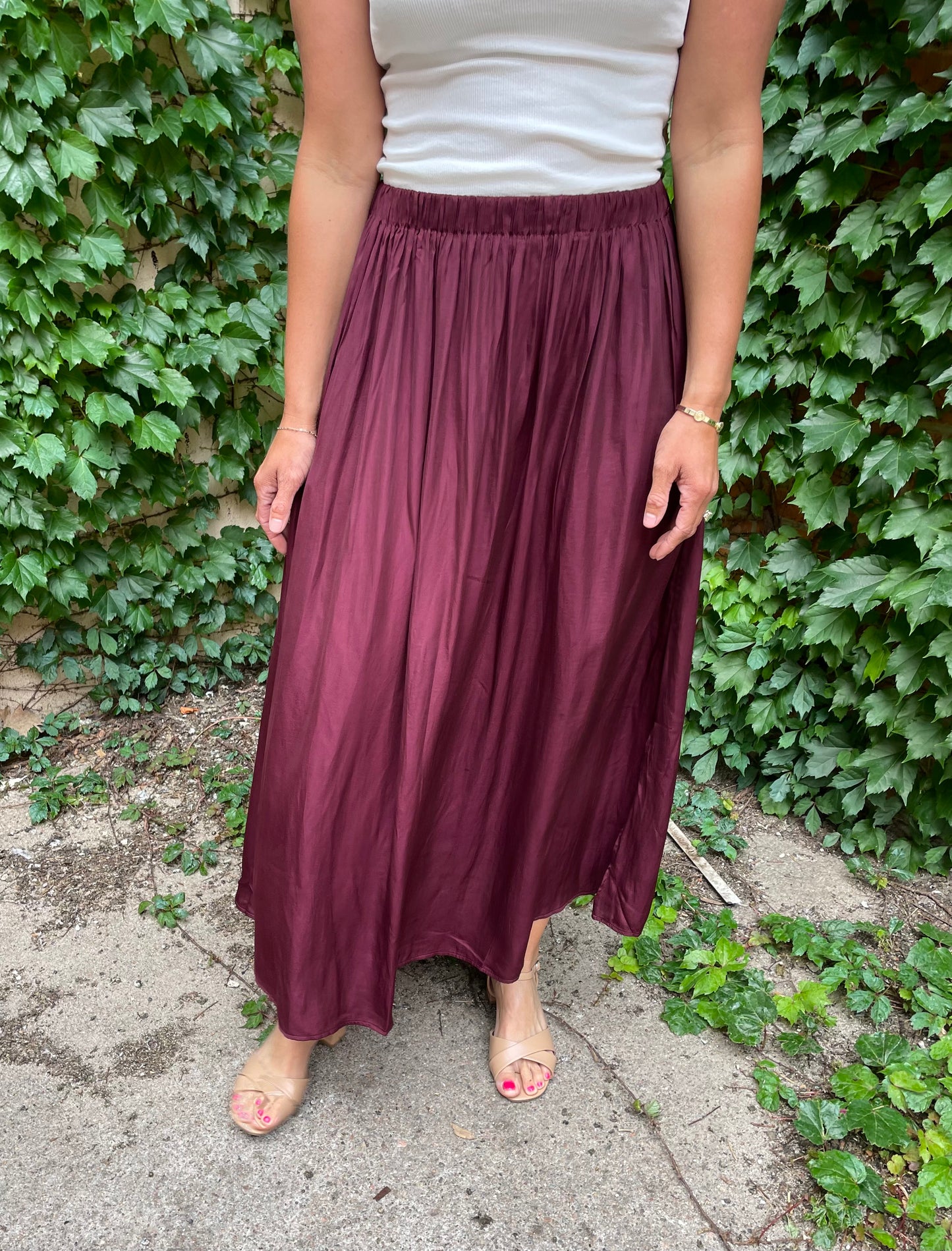 Satin Skirt - Burgundy