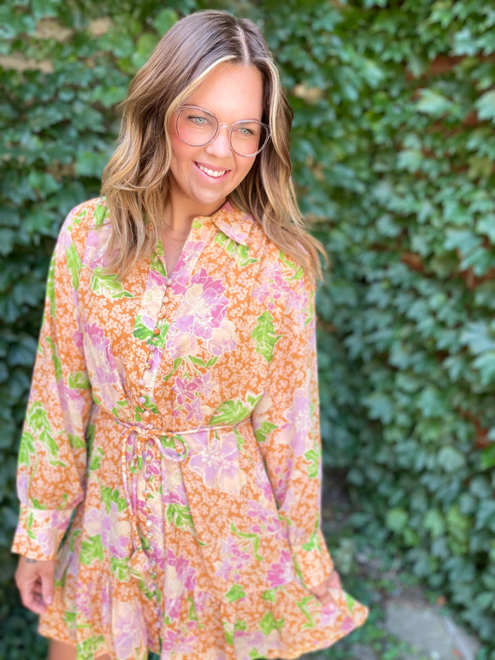 Mustard Brown Floral Dress
